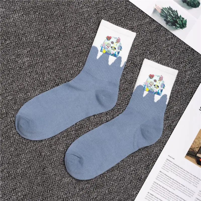 Bt21 Series Cotton Socks Couple Cartoon Medium To Long Casual Socks Boy Girl Spliced Colorful Breathable Socks Christmas Gift