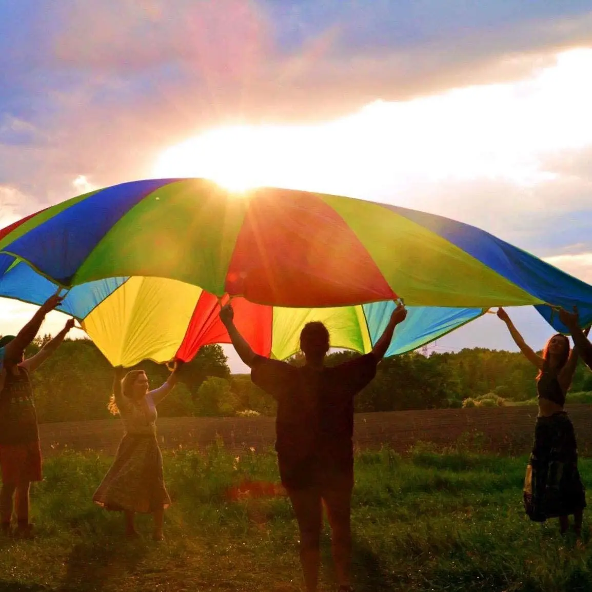 Rainbow Parachute Group Activity Toy Multi-Color Outdoor Cooperation Game For Team Building Party Carnival Fun Activities