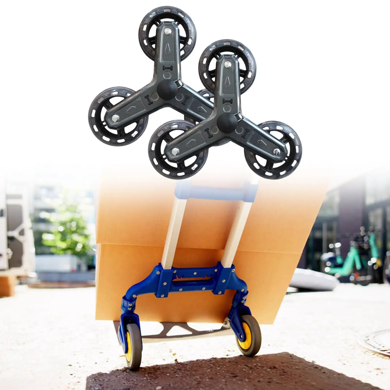 2x Foldable Shopping Cart Tri Wheels Stair Climber Wheels Accessory Anti Slip Easily Install with Metal Bracket Replacement