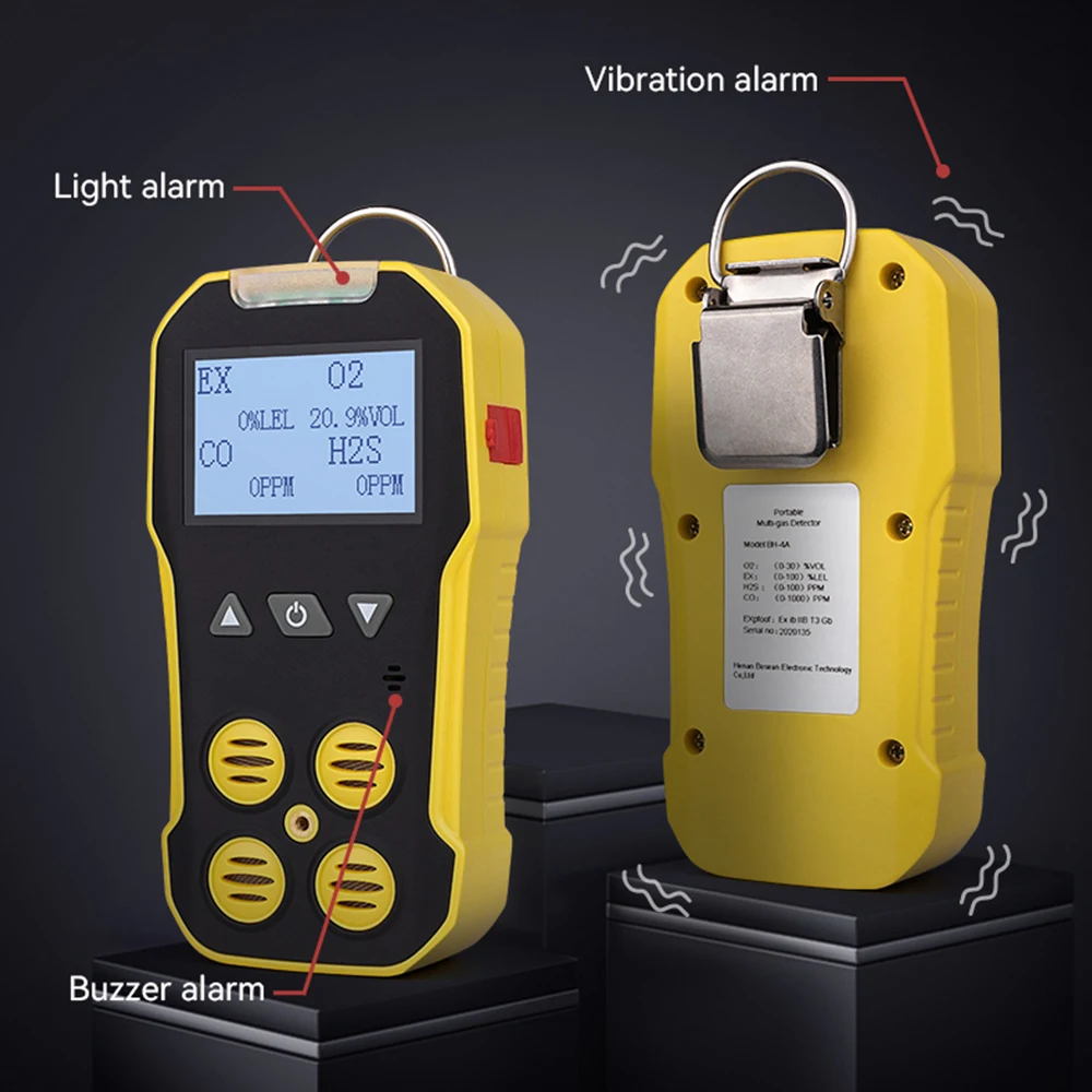 Bosean Multi Gas Detector O2 H2S CO LEL 4 in 1 Gas Meter  Oxygen Hydrogen Sulfide Carbon Monoxide Combustible Gas Leak Detector