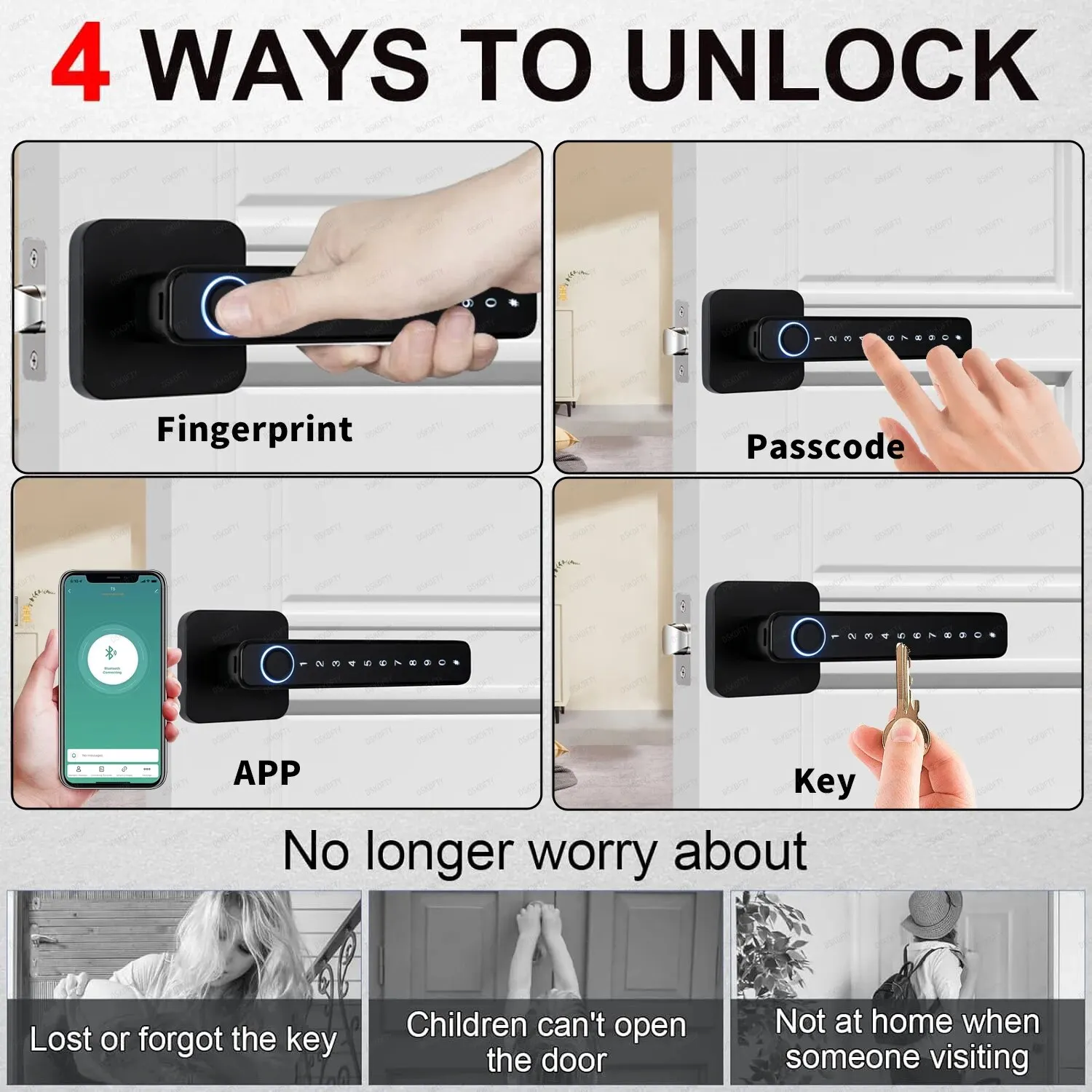 Tuya Fingerprint Door Lock, Maçaneta com Teclado, Keyless Entry, Handle para Casa, Hotel, Escritório, Apartamento, Quarto