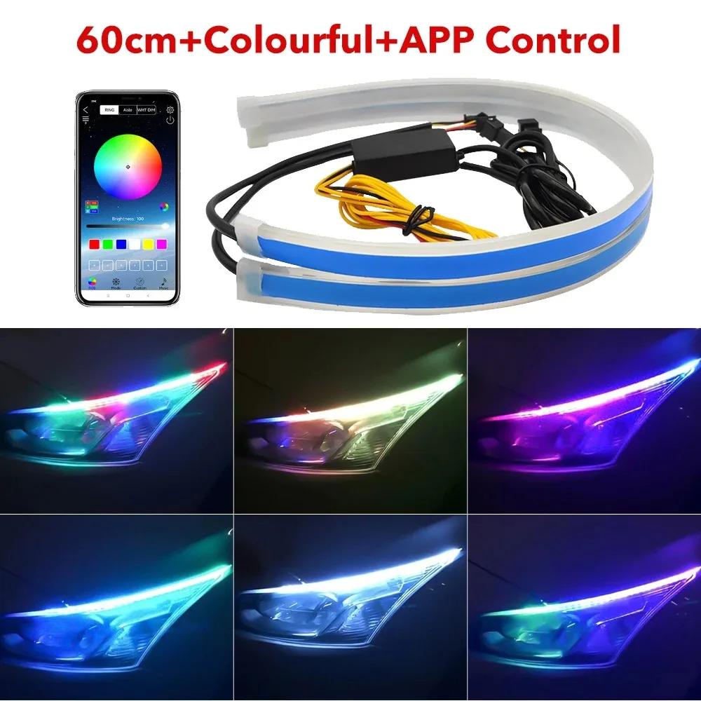 Tagfahrlicht Auto LED DRL Lampe Streifen DRL Dekorative Licht Auto Scheinwerfer Blinker Licht RGB Mit Fernbedienung App Steuerung