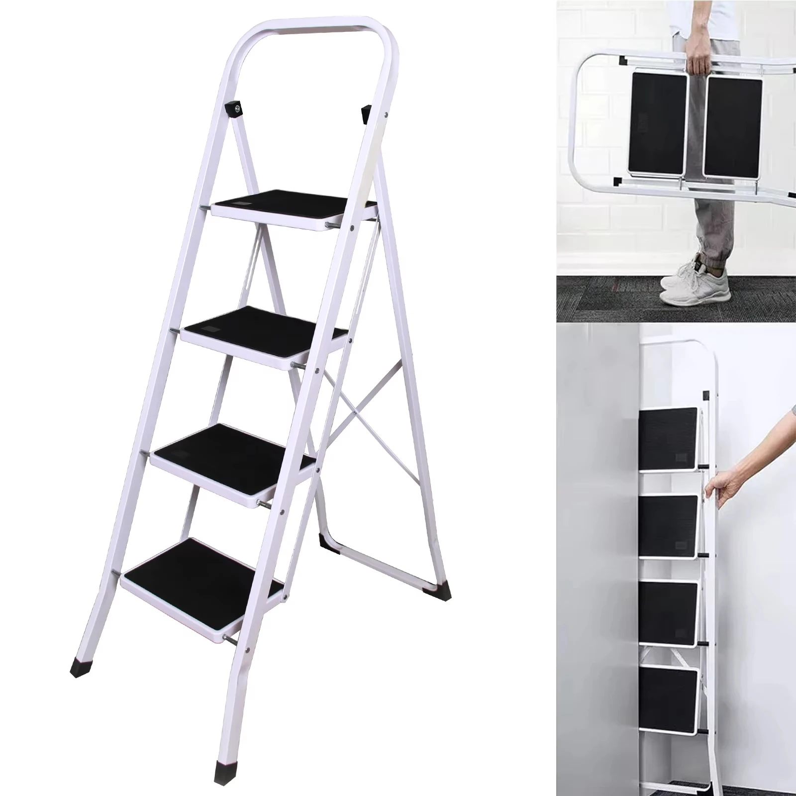 BRIEFNESS 4-stopniowa składana drabina z antypoślizgowymi pedałami - lekki składany stołek do kuchni, domu, garażu Przenośna drabina