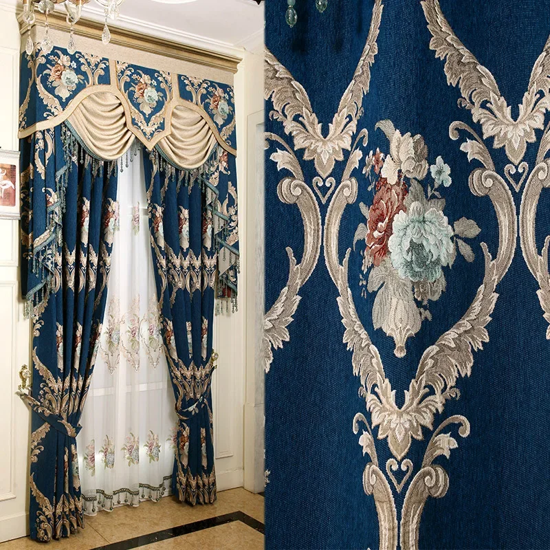 

High-end Curtains for Living Room Bedroom luxury European-style Chenille Jacquard Curtain Thickening High Shading Window Curtain
