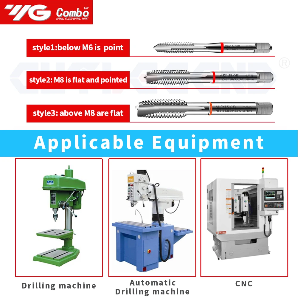 YG-1 HSS-EX T2829 M2 M2.5 M3 M4 M5 M6 M8 M10 M12 Processing Metal Tap Spiral Point Taps For Multi Purpose