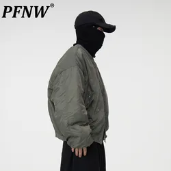 PFNW Men's Zipper Split Splicing Loose Silhouette Thickened Warm Winter Jacket Autumn Winter New Tide Cotton-padded Coat 28W5465