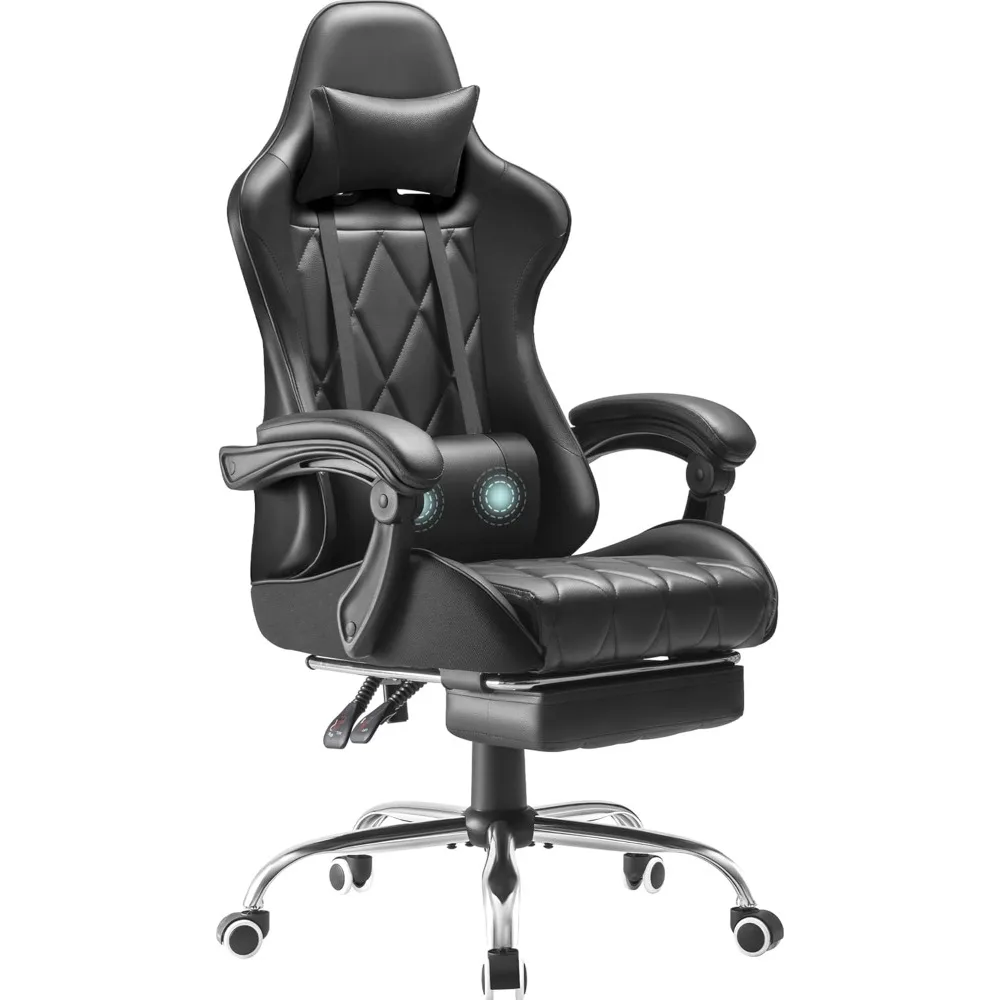 

Gaming Chair, Computer Chair with Footrest and Massage Lumbar Support, Ergonomic High Back Video Game Chair with Swivel Seat an