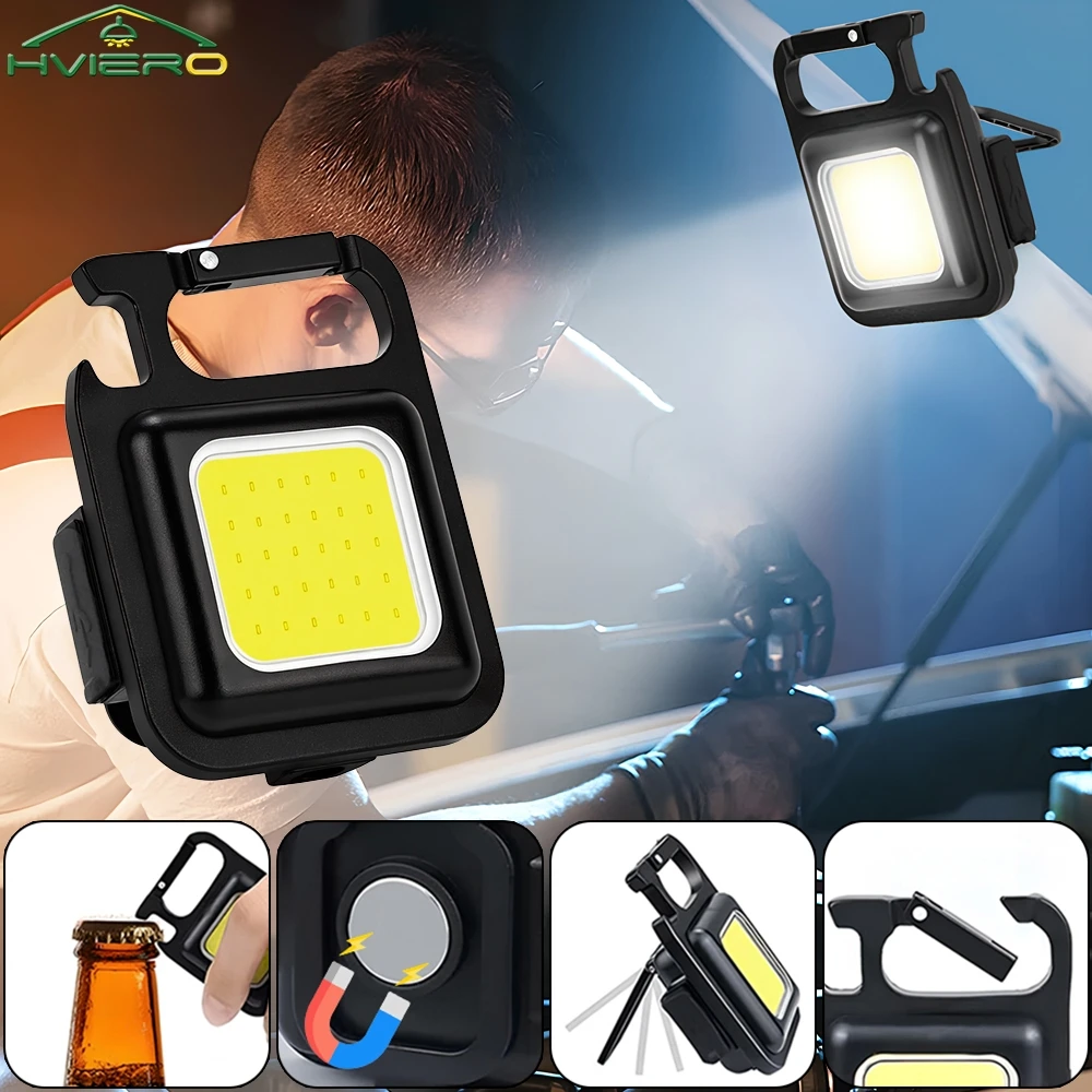 Outdoor Lighting Camping COB Work Light Flashlamp Mini Flashlight Keychain Carry LED Waterproof USB Charge Convenient Emergency