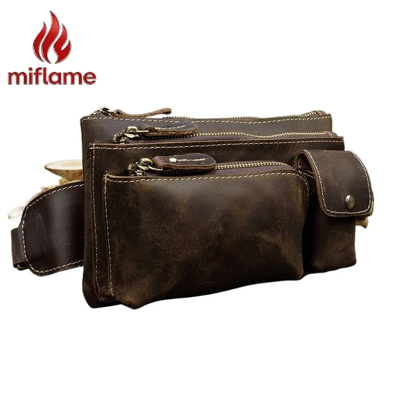 

Мужская кожаная поясная сумка из воловьей кожи, нагрудная сумка из натуральной кожи, многослойная, большой вместимости, через плечо, в стиле ретро