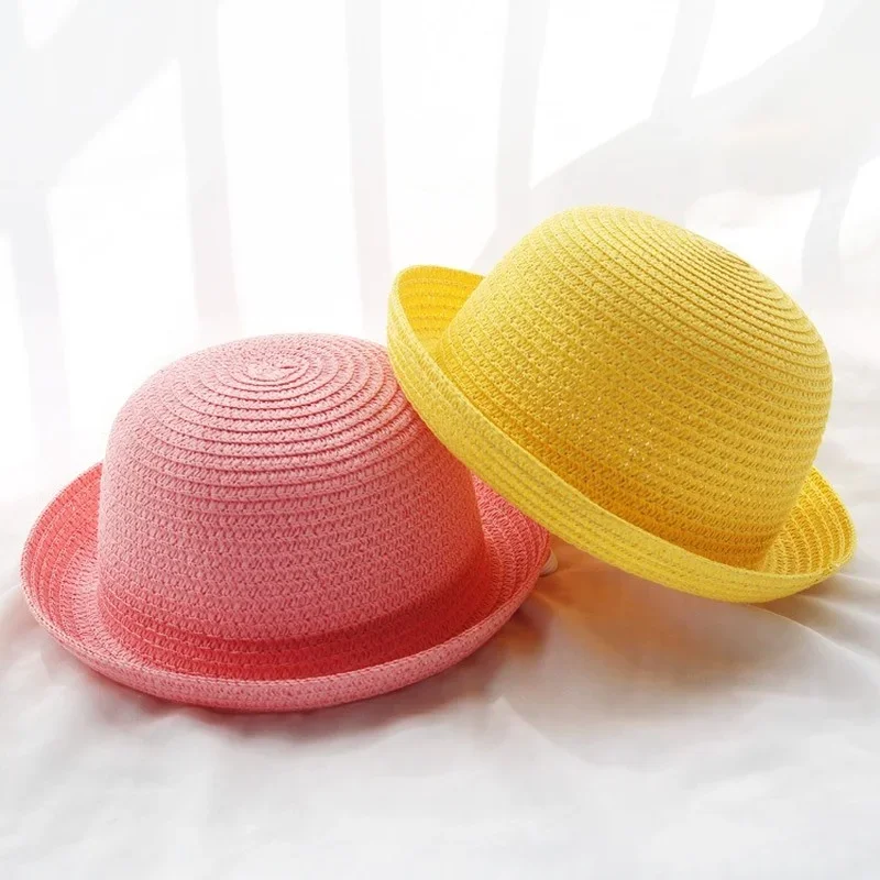 Parent-Child Lovely Girls Boys Straw Hats Headdress Summer Kids Baby Bucket Sun Hat Cute Ear Solid Floppy Beach Cap For Children