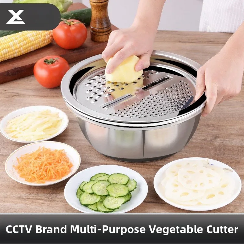 

Stainl Steel Multi-use Cutting Bowl Vegetable Slicer Potato Peeler Salad Mixer Egg Beater Home Use Kitchen ential