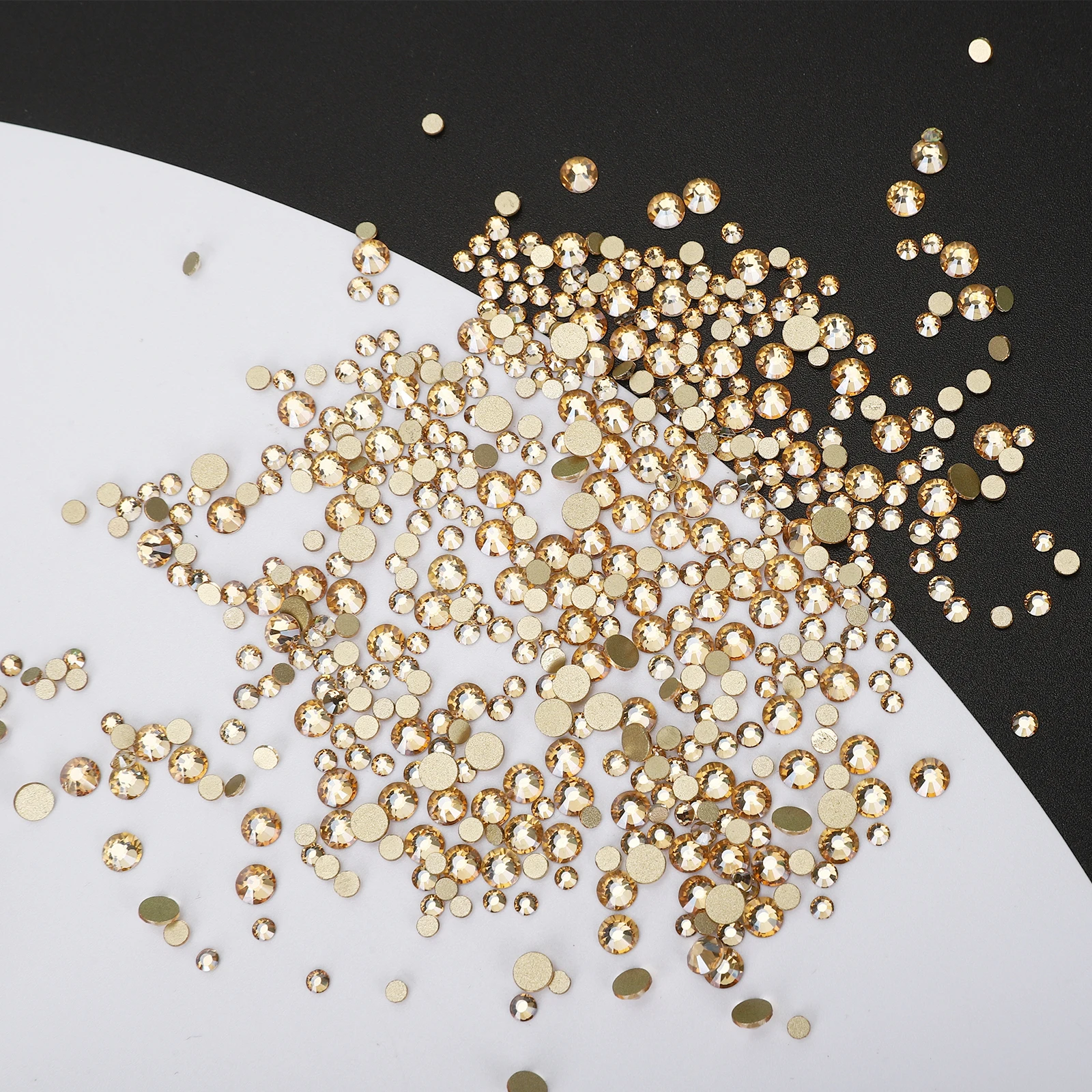 1000 Pieces Golden Champagne Flat Back Rhinestones 3 Sizes (2.8-4.0mm) Nail Gems Crystal Round Flat Back Rhinestones Nail Suppli