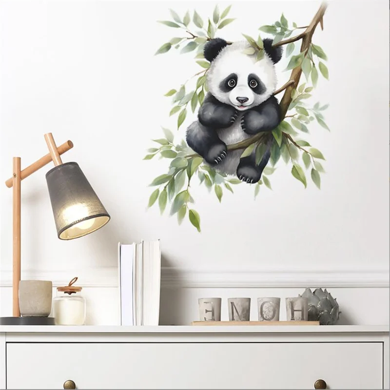 Pegatinas de pared de Panda de rama de dibujos animados para dormitorio de niños, decoración del hogar autoadhesiva, decoración del hogar, murales