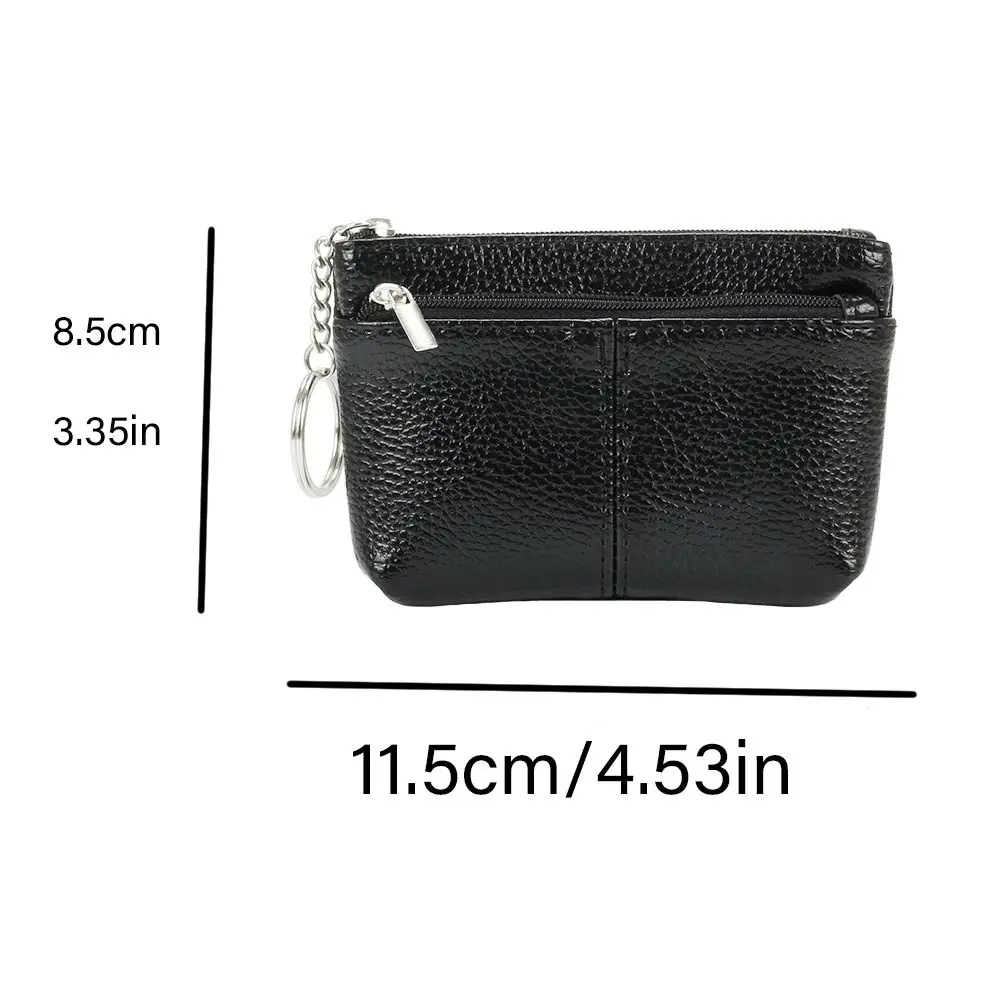 Double Layer Short Zipper Coin Purse Pure Color Waterproof Small PU Leather Wallet Money Bag With Keychain ID Credit Card Holder