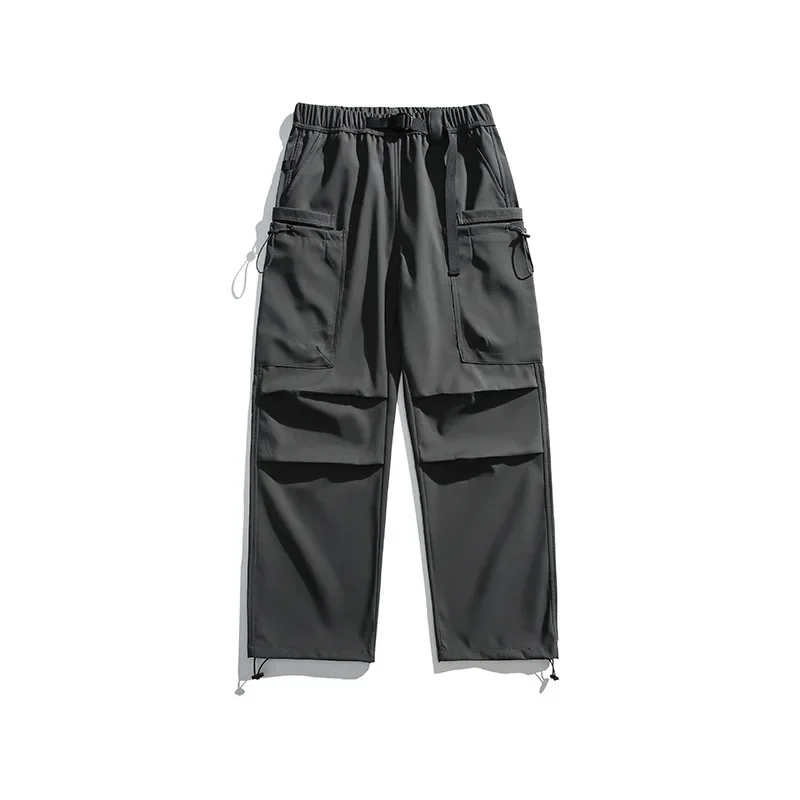 Men New  Ankle Length Pants Solid Cargo Pant Patchwork Spliced Casual Loose Fit Elastic Waist Pockets Pants Winter Slight Strech