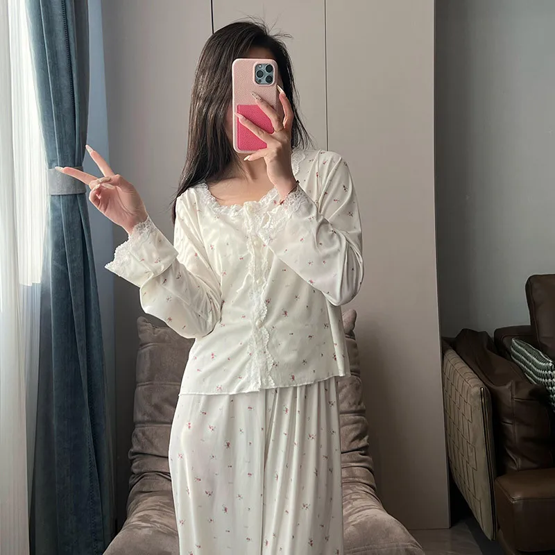 Three Piece Pajamas Set Spring Printed Modal Female Sleepwear Homewear Autumn Women Pijamas Suit Casual Nightsuits