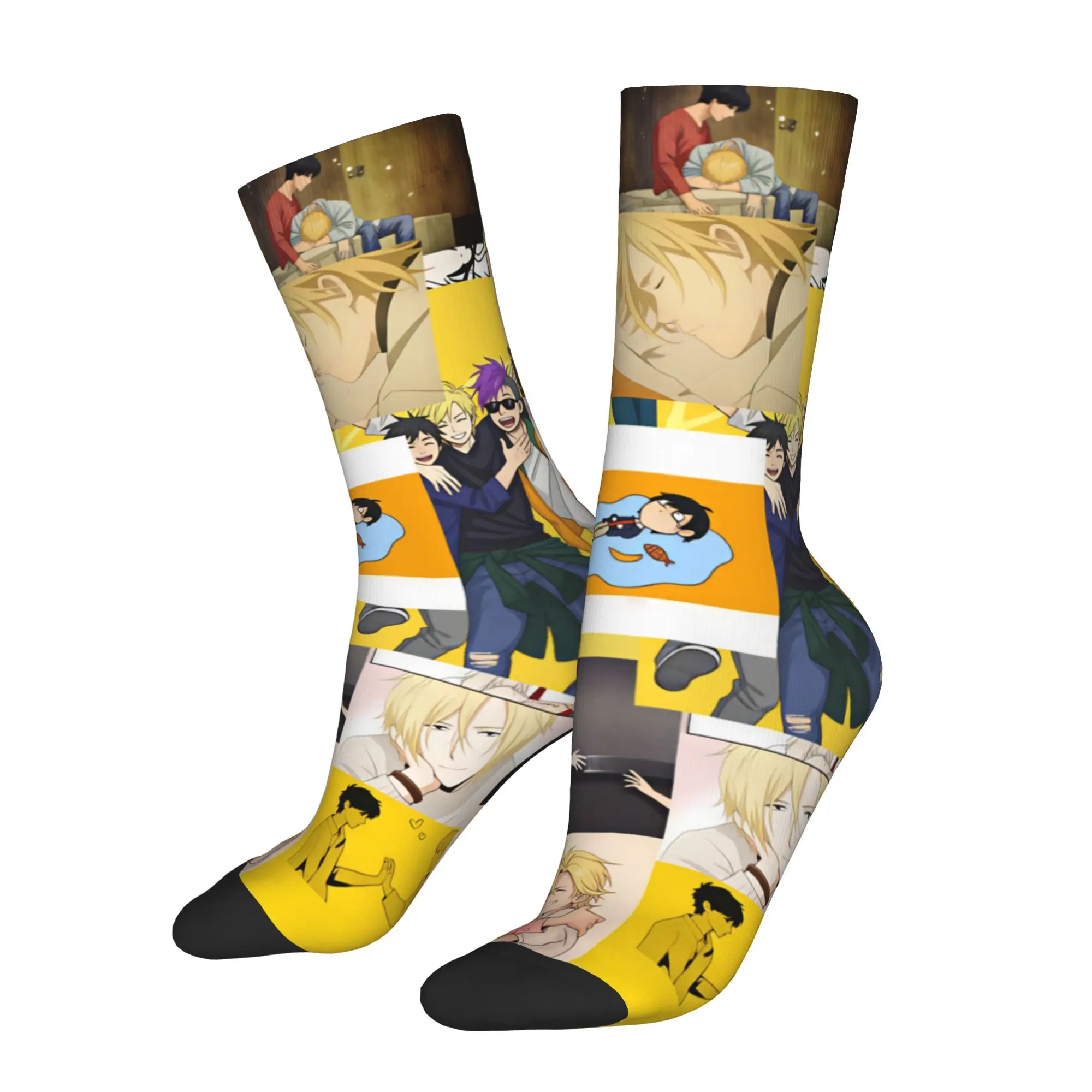 Ash Lynx B-Banana F-Fish Anime Men's Crew Socks Unisex Kawaii Eiji Okumura Spring Summer Autumn Winter Dress Socks
