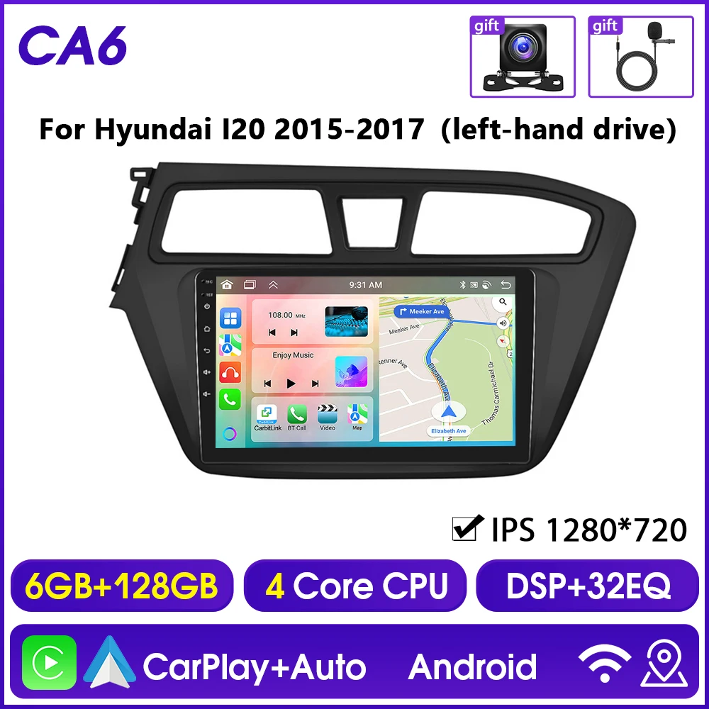Hikity 8 Core Autoradio Voor Hyundai I20 2015-2017 Multimedia Videospeler Carplay 4G Wifi Gps Bluetooth Navigatie Fm Am