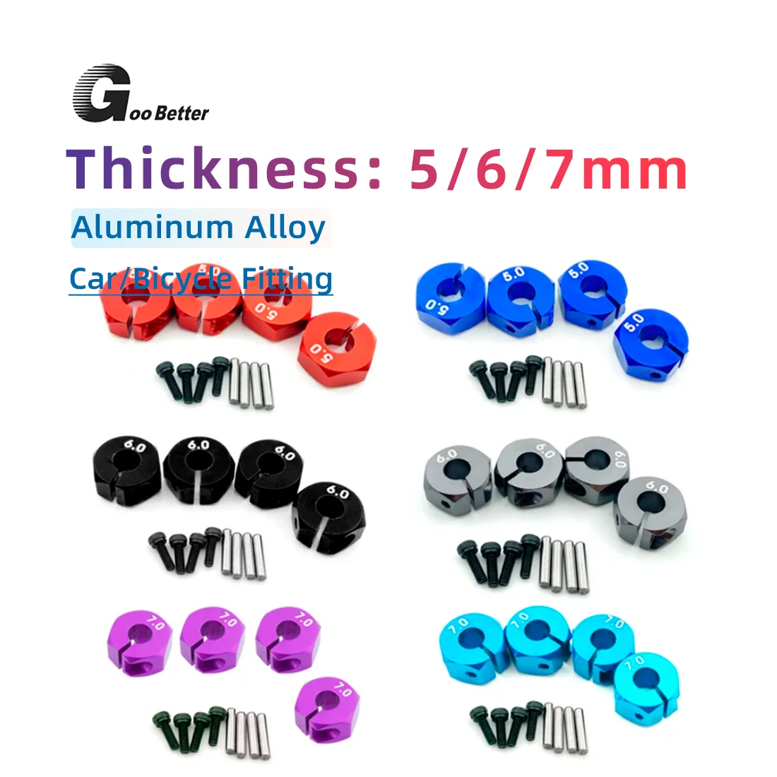

4 Pcs Aluminum 5/6/7mm Thickness Wheel Hex 12mm Drive Hubs With Pins Screws For RC Car Crawler Trucks HSP Tamiya SCX10 Slash