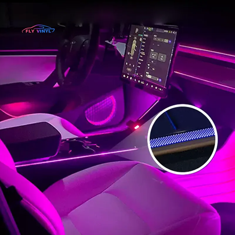 

Model 3 Y X S accessories laser carved lamp Atmosphere Light dashboard Rainbow 256 Color Led Light Car Tesla Ambient Light