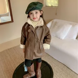 Baby Girls' Leather Coat with Plush Coat New Children's Autumn Fashion Motorcycle Top Girl Autumn Coat Jacket Clothes