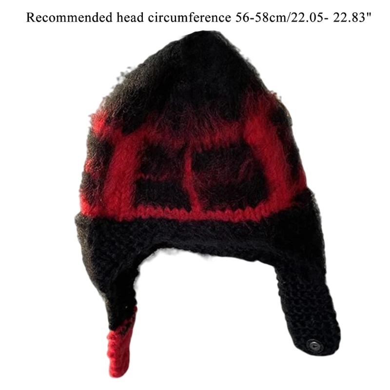 Knit Trapper Hat Russian Bomber Hat Plaid Earflap Beanie For Women Ear Hat Winter Warm Hooded Hat Dropshipping