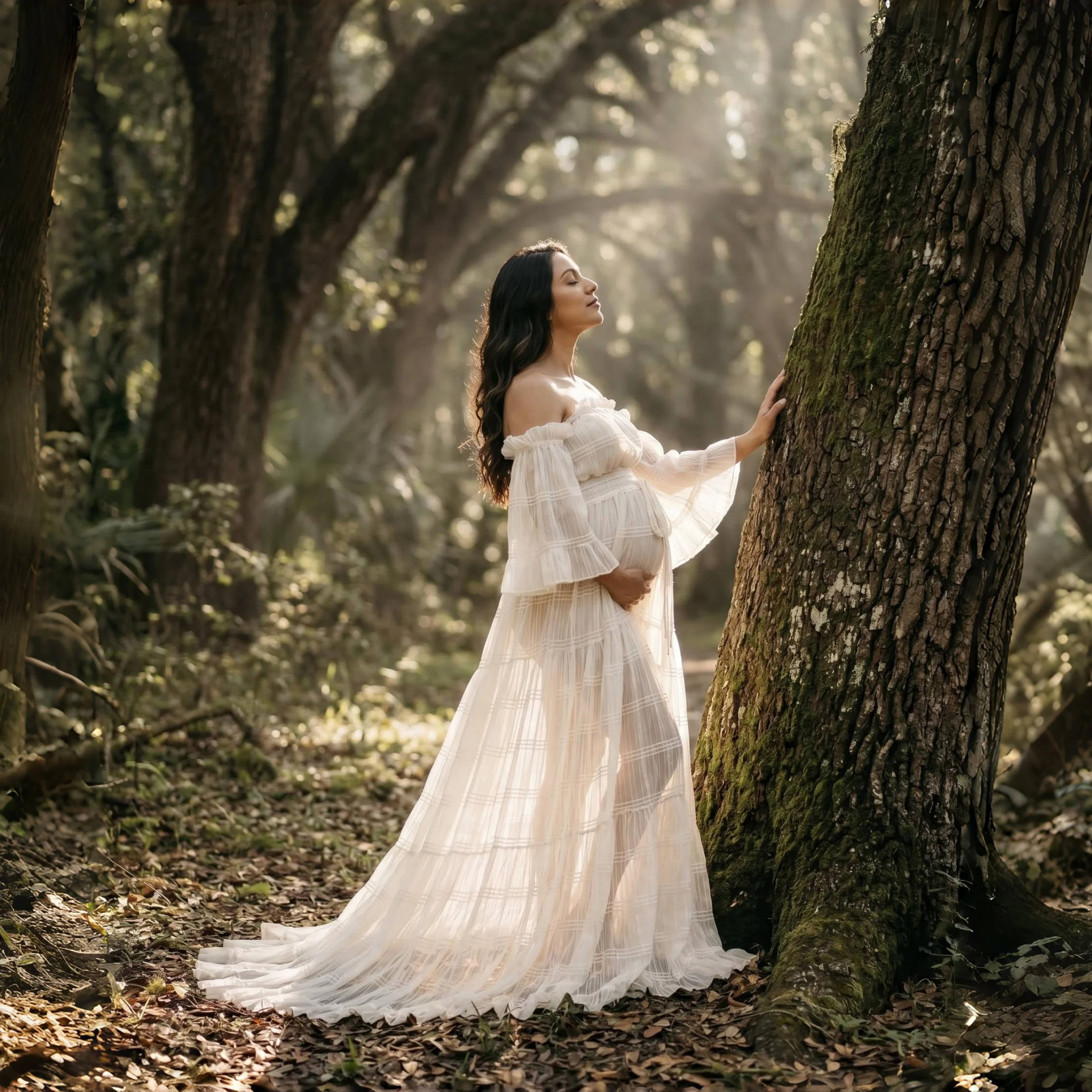 White Pleated Chiffon Maternity Photo Shoot Outfit Long Dress Short Sleeve 2 in 1 Pregnancy Photography Dress Set view 3