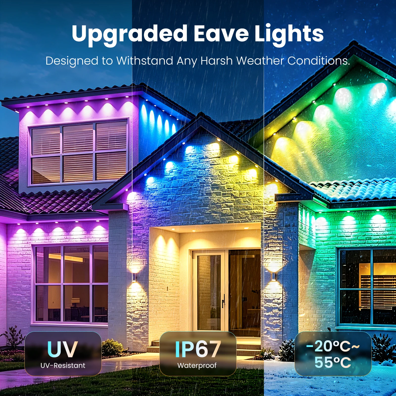 RGBIC Outdoor Eaves LED Light String Kit IP67 Waterproof Christmas Light Full House Multiple Scene Modes Decoration Lighting