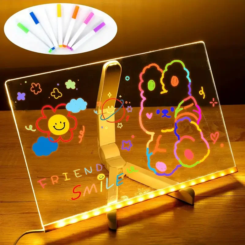 

LED Light Up Acrylic Message Board Erasable USB Kids Drawing Board DIY Birthday Bar Advertising Boards Christmas Gift Home Decor