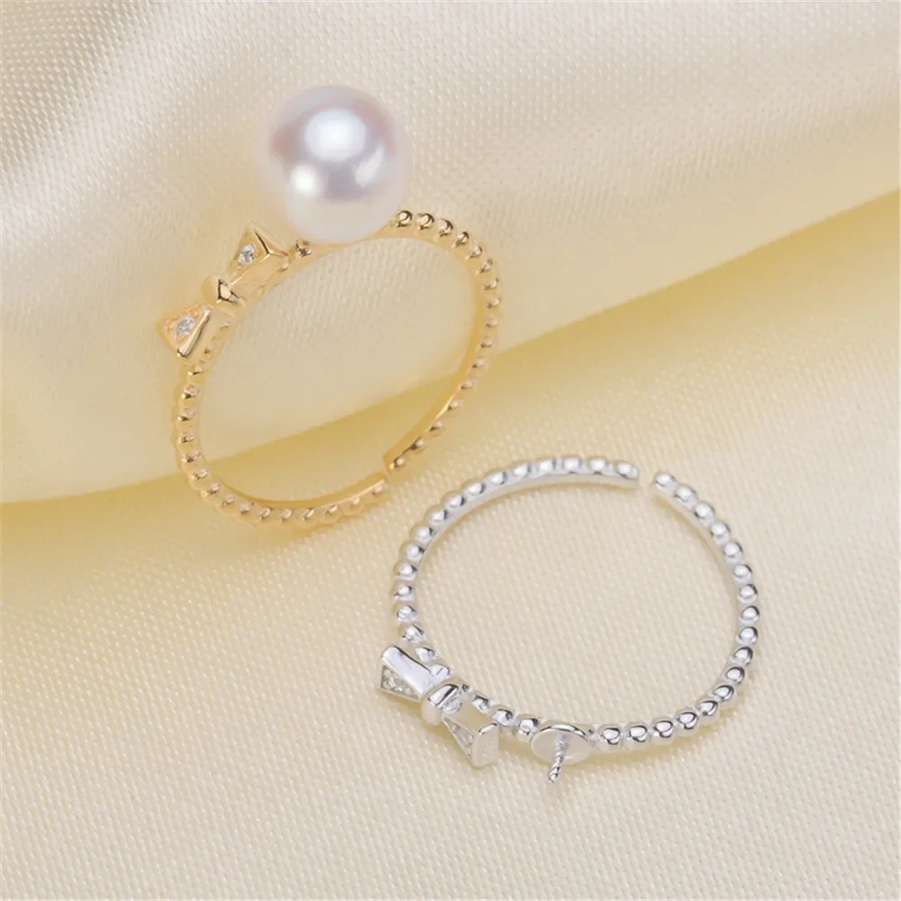 

Solid S925 Sterling Silver Pearl Ring Setting For Women DIY Handmade Adjustable Ring Material Fine Jewelry Accessories SJ002