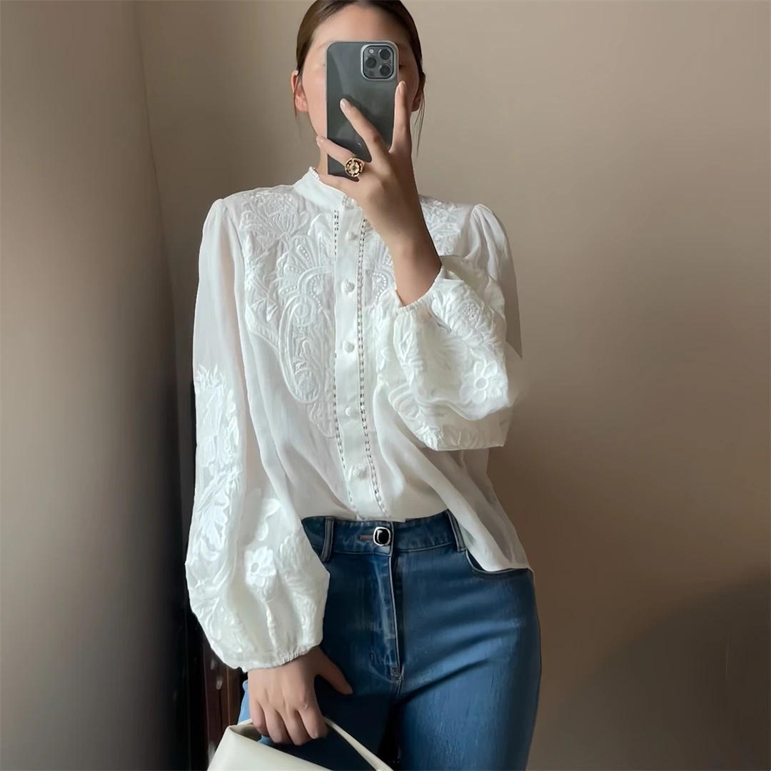 

100% Flax Gentle Embroidery Lightweight Transparent Shirt Buy Hand Store Spring Bag 26 French Style Loose Fit Long Sleeve Wom...