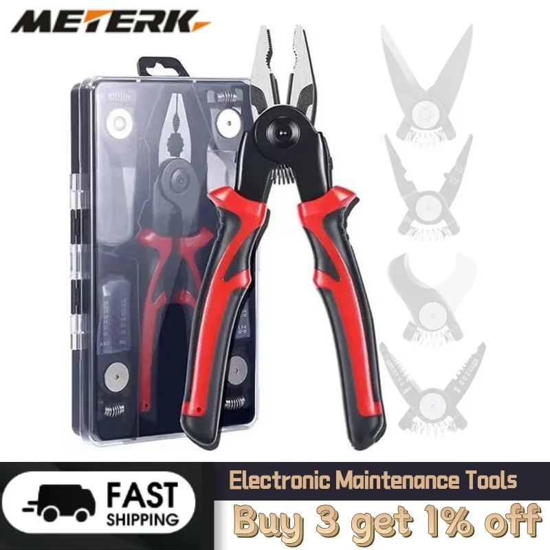 

5in1Pliers Set Steel Wire Pliers Vise Stripping Pliers Set Electronic Maintenance Tools for Electrician Interchangeable Heads