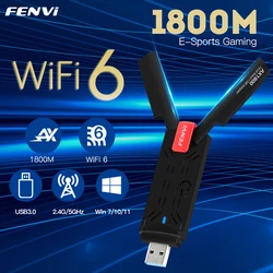 Fenvi wifi 6 usbアダプタデュアルバンドAX1800 2.4グラム/5 2.4ghzワイヤレスwi-fiドングルネットワークカードusb 3.0 WiFi6 windows用7/10/11