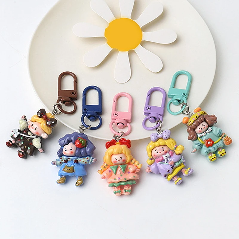 Colorful Dopamine Cute Little Girl Keychain Personality Bag Cute Cartoon Pendant Ornaments Small Accessories