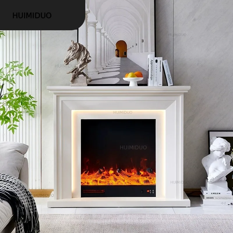 1.2m French Fireplace Solid Wood Decorative Cabinet, Household Entrance Cabinet, Simulated Fire Heating Electronic Fireplace