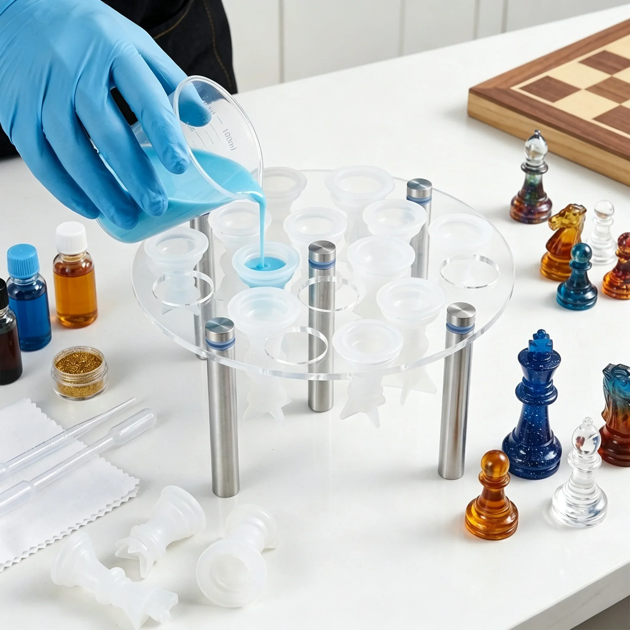 DIY Schach-Silikonform, handgefertigtes Schachbrett-Set, Brettspiele, Kristall-Epoxidharz-Kerzenform, Werkzeuge für Zusammenkünfte zu Hause und Outdoor-Spiele
