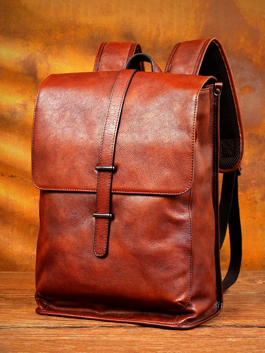 

Leather Backpack Computer Bag First Layer Leather Backpackage Men's and Women's Casual Travel Bag