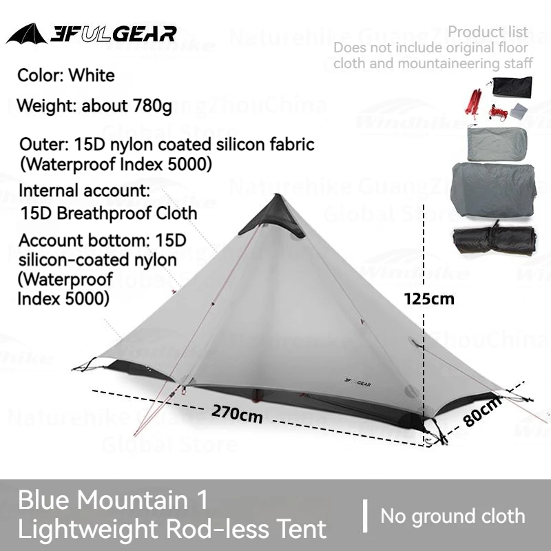 3F UL GEAR LanShan 1 Campingtent 15D Nylon 3/4 Seizoenstent Buitenreizen Wandelen 1 Persoon Ultralichte Professionele Waterdichte Tent