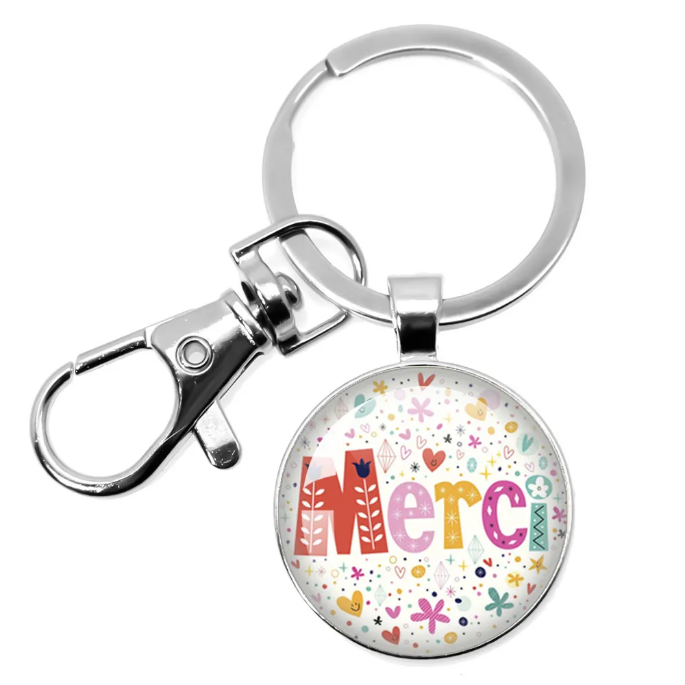 Merci Maitresse Teacher's Day Gift Keychain Merci Maitresse 25MM/30MM Glass Cabochon Trendy Jewelry Pendant Keyring Gift