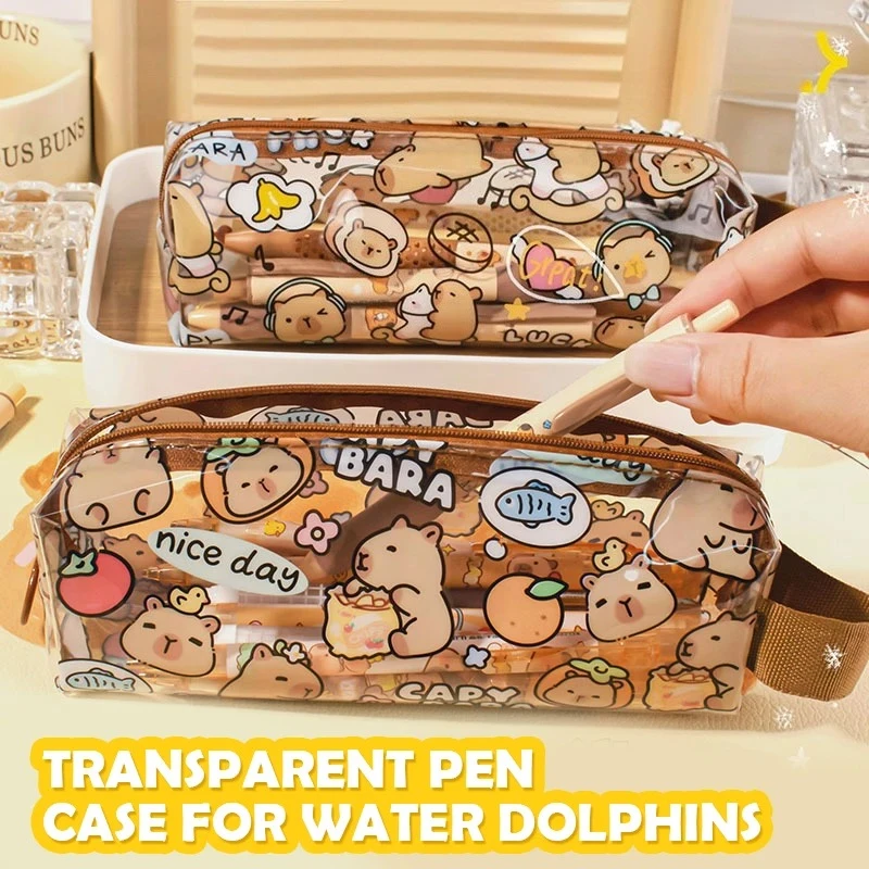

Cartoon Capybara Storage Bag Cute Zipper Pouch Kawaii Portable Organizer Bag Students Stationery Bag School Office Supplies