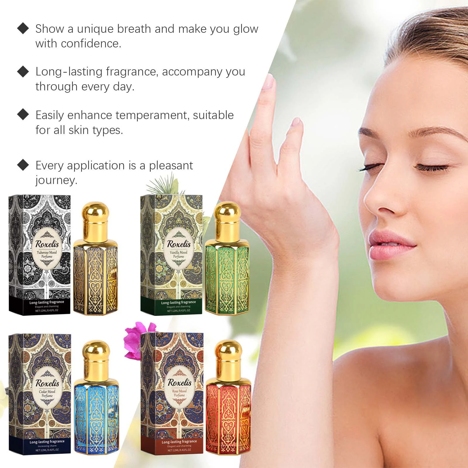 Roxelis Women Charming Perfume Series Keep Freshing Lasting Flower Scents Attracting Men Mini Bottle Arabia Rose Light Perfumes