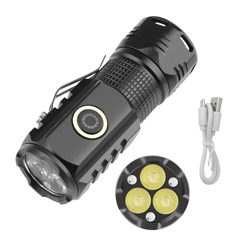 

Powerful Mini LED Flashlight 2000LM Super Bright Keychain Light USB Rechargeable Torch Camping Lantern with Power Indicator