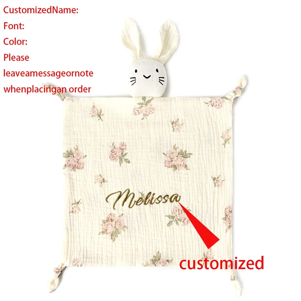 Personalized Baby Girl Gift Cotton Muslin Comforter Security Blanket Cuddle Cloth Baby Name Soothe Appease Towel Bibs Saliva Boy