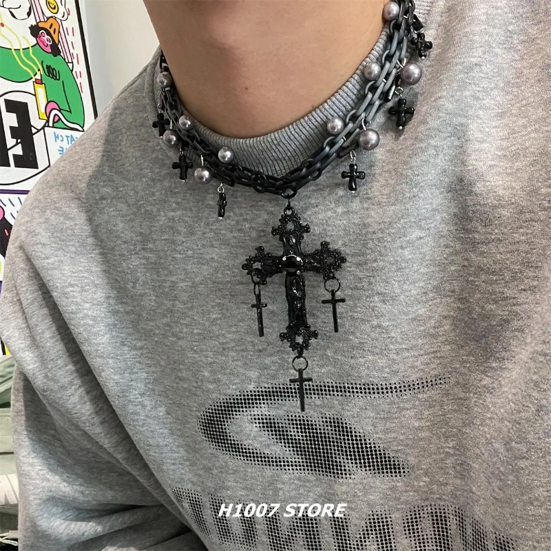 

Halloween Dark Wind Collarbone Chain Trend Cross Hip Hop Necklace Female Niche Design Sense Goth Heavy Industry Necklace