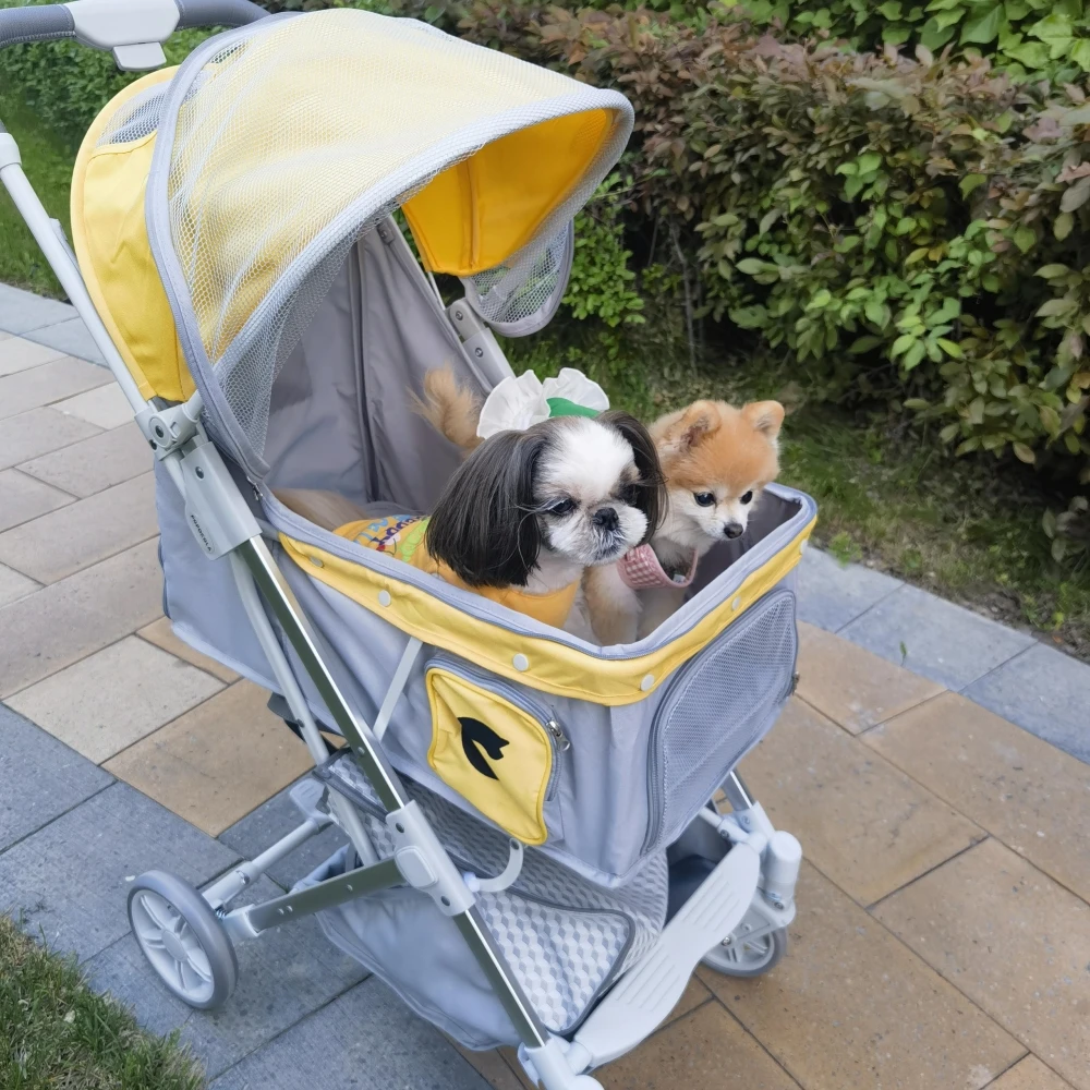 Poussette pour animaux de compagnie 3 en 1, système de voyage multifonctionnel pour animaux de compagnie, cadre pliable en aluminium à 4 roues et doublure amovible