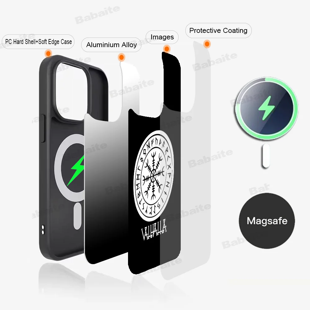 V-Viking V-Vegvisir Logo Handyhülle Magesafe Magnetic Wireless Charge Case für iPhone 16 11 12 13 14 15 Pro Max Plus Mini