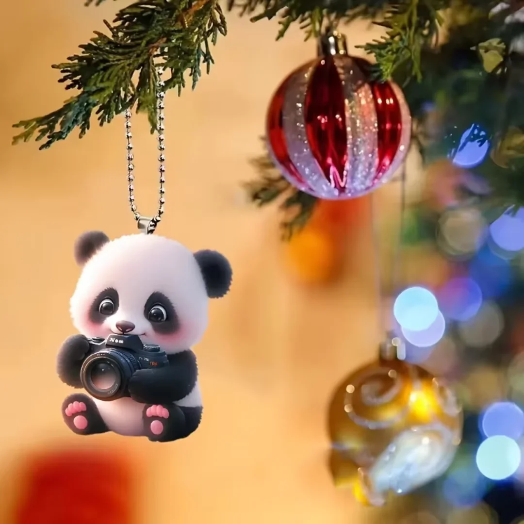 Niedlicher 2D-Panda-Acryl-Schlüsselanhänger, flacher Anhänger für Autoschlüssel, Taschen und Rucksäcke, festliches Weihnachtsgeschenk für Frauen – Detail 3