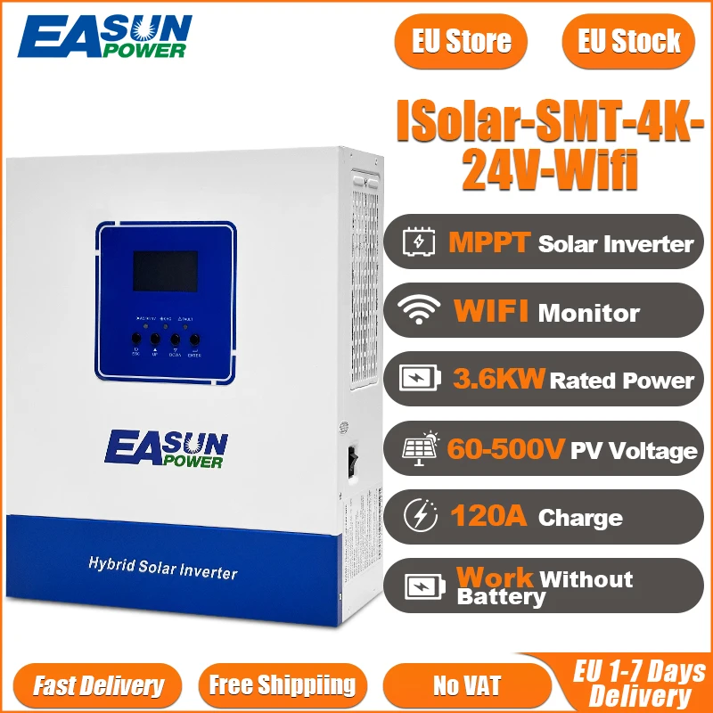 Easun Vermogen 4.2kw 24V 6200W 48V Mppt Hybride Off Grid Dual Output Pure Sinus 120a 230V 50/60Hz Zonne-Energie Omvormer Lader