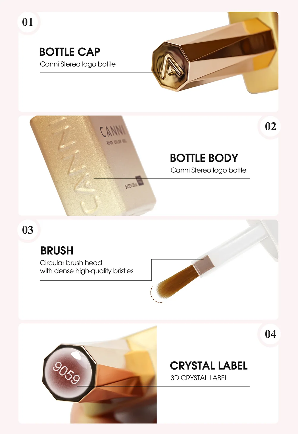 CANNI 9 ml HEMA TPO FREE Transparente Farbe Nagelgel Neuankömmling CC3 Soak Off UV LED Lack Lack Milchig Weiß Nude – Detail 6