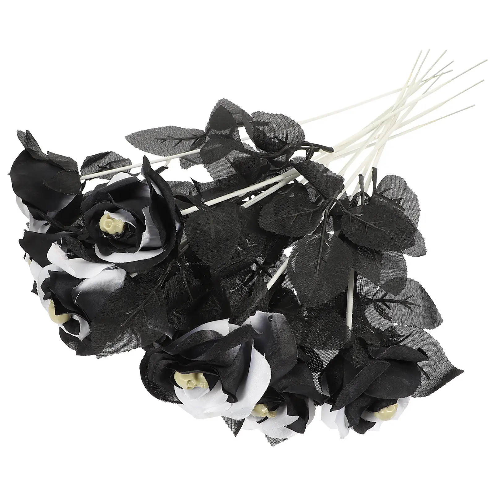

10Pcs Artificial Skull Rose Halloween Fake Rose Flowers Creepy Decoration Party Props Halloween Party Flower Prop